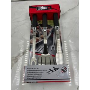 Weber Premium Tool Set Stainless Steel Tongs Spatula Fork BBQ Grill Utensil